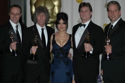 Scott Millan, Greg Orloff, Salma Hayek, Bob Beemer and Steve Cantamessa | 77th Annual Academy Awards