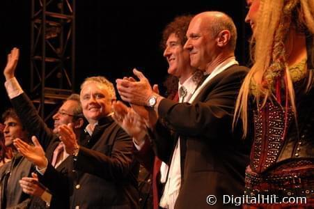 Yvan Pedneault, Ben Elton, Roger Taylor, Brian May, David Mirvish and Suzie McNeil | Curtain Call | We Will Rock You opening night – Toronto
