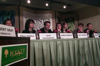 Polly Steele, Jean Doumanian, James Purefoy, Coky Giedroyc, Gina McKee, Elton John and David Furnish | Women Talking Dirty press conference | 24th Toronto International Film Festival